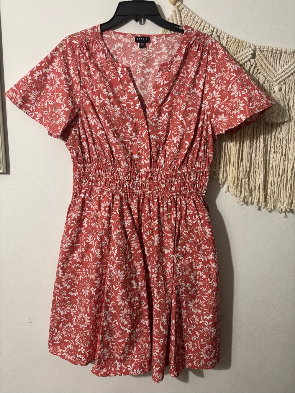 torrid Coral Floral Short Sleeve Smocked Waist Dress- 100% Cotton